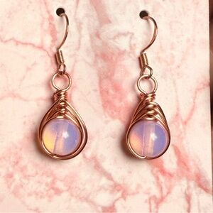 ✨ Pink Opalite Rose Gold Earrings – Handmade & Wire Wrapped ✨